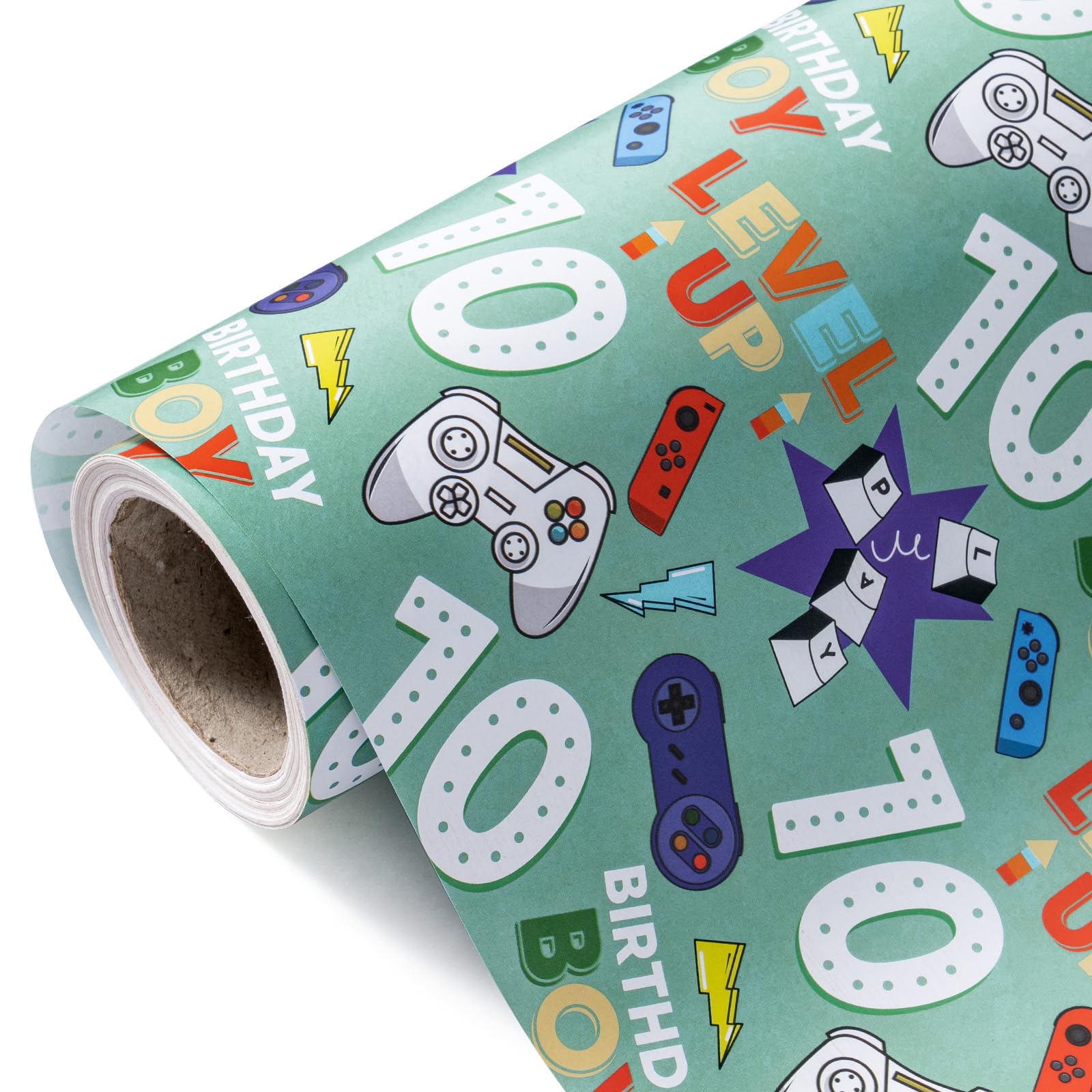 WRAPAHOLIC 10th Birthday Wrapping Paper Roll - Mini Roll - 17 Inch x 16.5 Feet - Gaming Boys Happy Birthday Wrapping Paper for Boys, Game Lover, Party