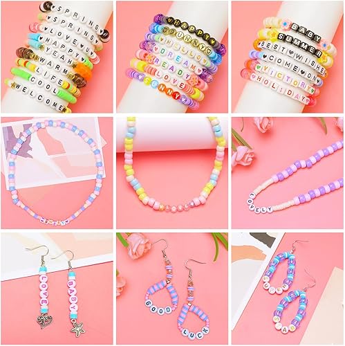 Miniatura 6 de Praisebank 1215 cuentas de letras de 0.236 x 0.236 pulgadas (negro sobre blanco), cuentas cuadradas del alfabeto, cuentas para hacer joyas, cuentas