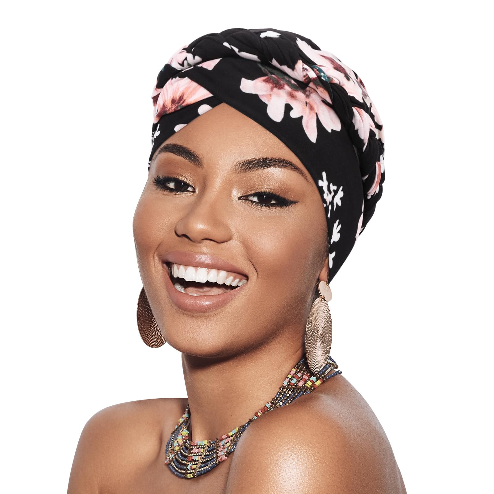 HAGOT Africano Turbante para Mujer, Preatado Trenzado Envoltura de Cabeza Sombreros, Turbante Oncologicos para Mujer, Bohemio Cáncer Pérdida de Pelo, Transpirable Gorra de Dormi, Bohemio