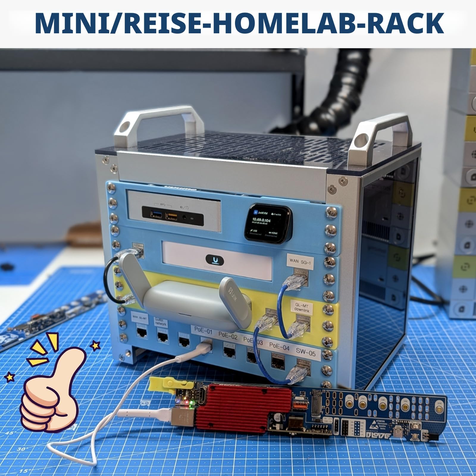 GeeekPi DeskPi RackMate T0, 4U 10 Zoll Serverschrank, 200 mm Tiefes Mini-Rack mit Regalboden & Blindplatte, für NAS, AV- & Netzwerktechnik (Silber)
