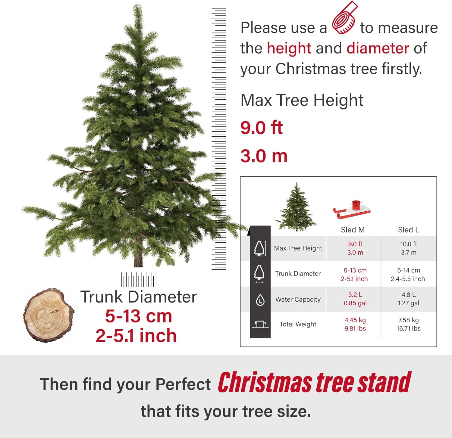 Tree Nest Christmas Tree Stand for Live Tree up to 8.5ft Combined with Sled Modern Xmas Tree Metal Holder Base for Real Tree(Traditional, Medium)