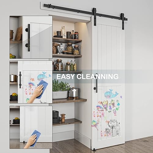 Miniatura 5 de Puerta corredera de granero de 26 x 84 pulgadas con kit de herrajes para puerta de granero de 5 pies, mango y guías de suelo, agujeros