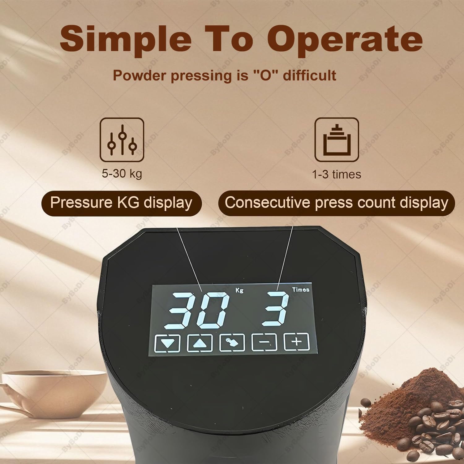 Pressino Automatico per caffè Espresso, pressino Elettrico da 58 mm, pressino Professionale, 1-3 cicli di pressatura, Pressione 5-30 kg, per caffetterie e Uso Domestico. White-Threaded