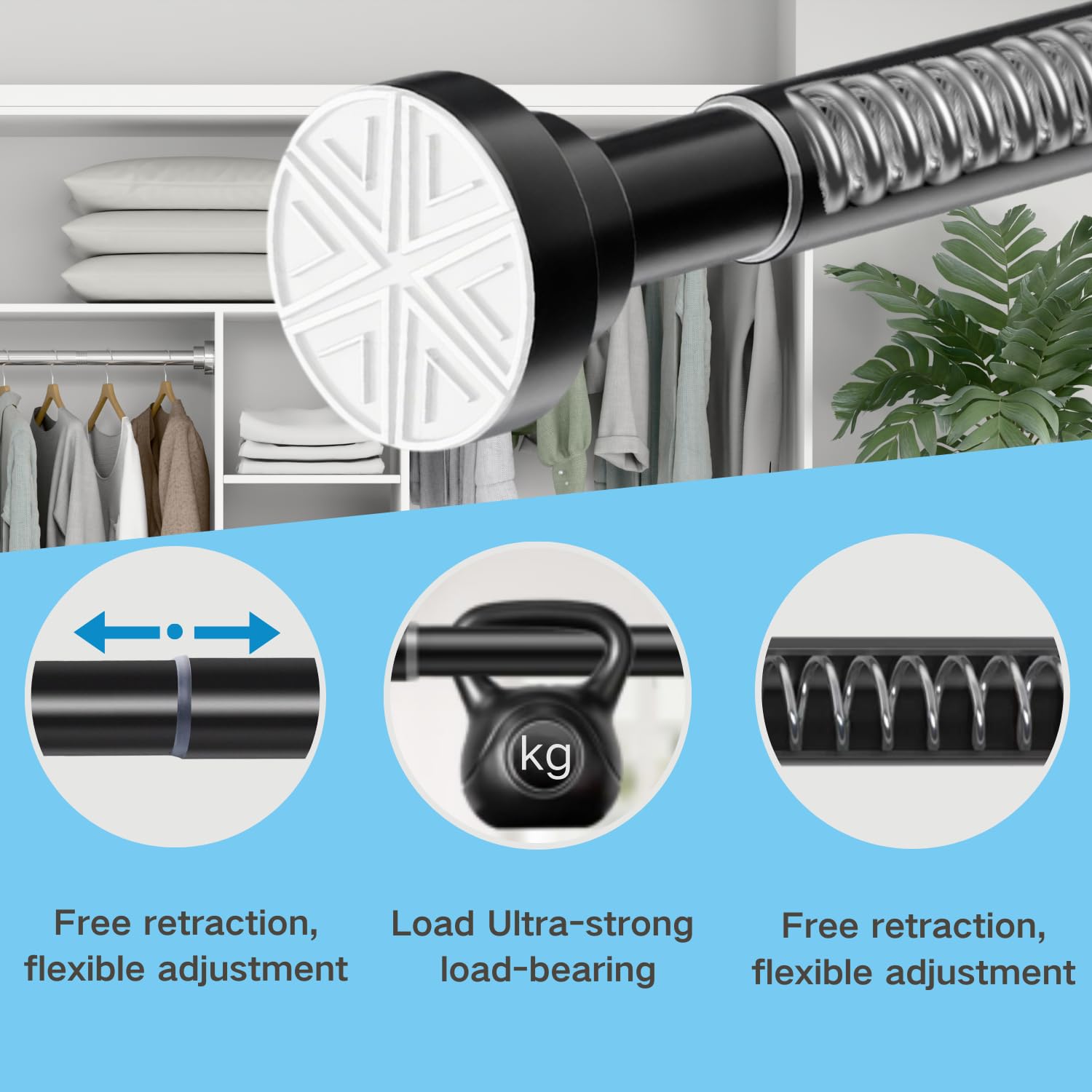 Shower Curtain Pole Extendable Tension Rod No Drill Curtain Pole Shower Curtain Rail Extendable Pole for Bathroom Window - Image 4