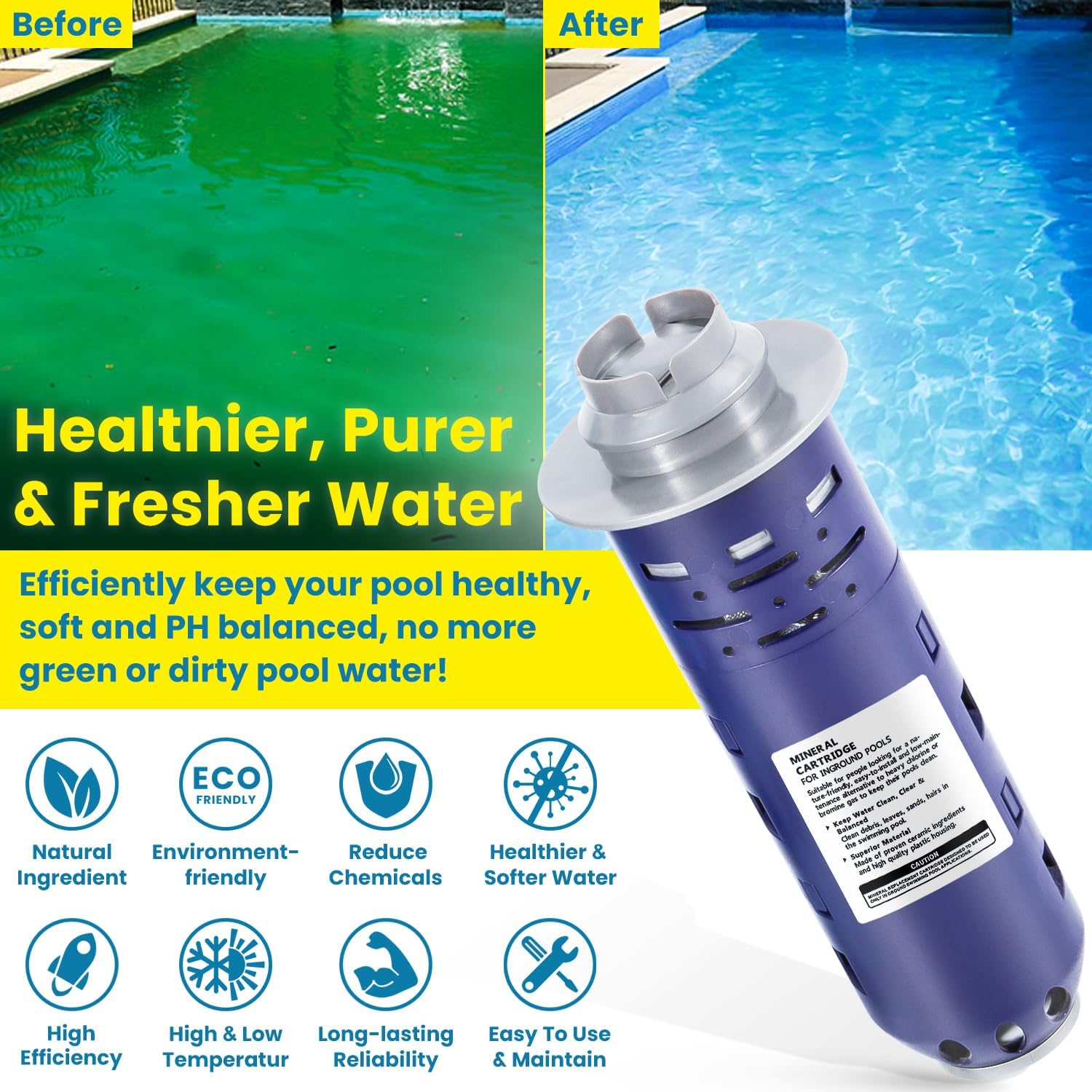 Replacement for Nature2 Duoclear 45 Mineral Cartridge W28002 W26002 for All Zodiac Duoclear & Nature2 Fusion, Fusion Soft, Vision Pro System Aboveground Ingroud Swimming Pool Up to 45,000 Gallons