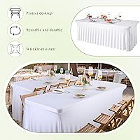 Vista 4 de Newwiee 3 piezas de falda de mesa de elastano para mesas rectangulares de 6 pies, mantel plegable de 6 pies, resistente a las arrugas, con volantes