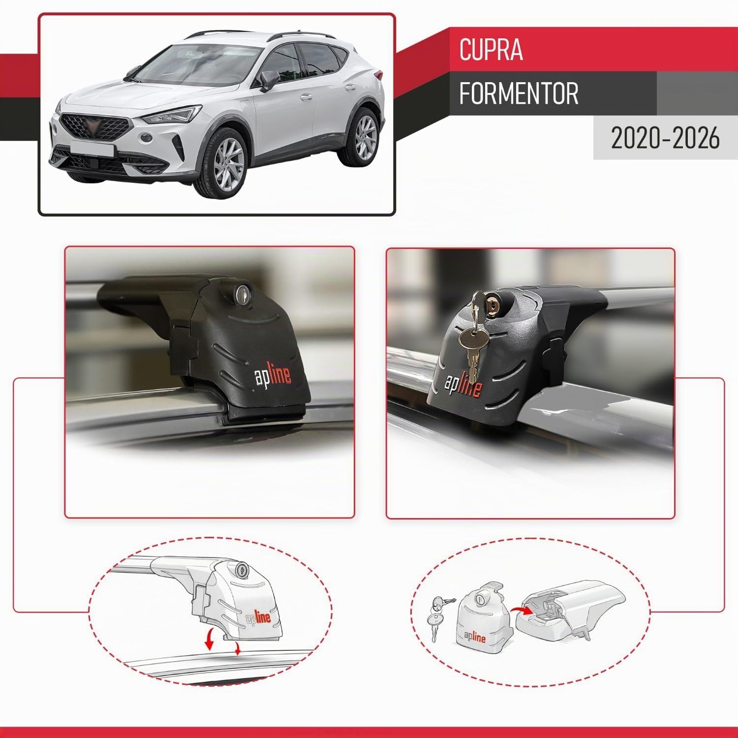 Compatible con Cupra Formentor 2020-2026 Modelo Ace-2 Barra de Techo Auto Portaequipajes Barras Transversales Gris Aluminio 2 Barras