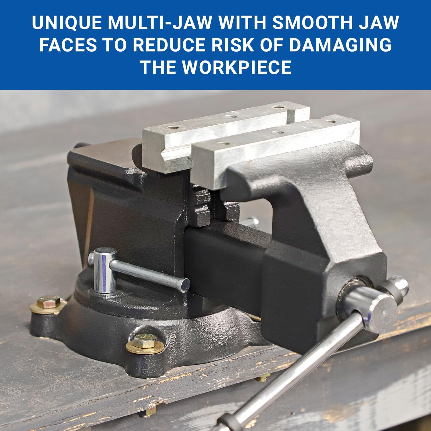 Yost MV-5 Multipurpose 5" Wide Jaw Homeowners Bench Vise | Industrial & Workshop-Grade Work Table Mechanic Tools for Wood Working, Metal Works, & DIY Projects | 360° Swivel Base | Includes 4 Jaw Dogs