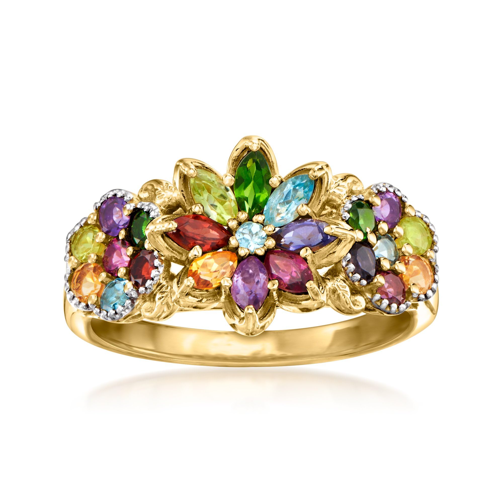 Ross-Simons 1.34 ct. t.w. Multi-Gemstone Floral Ring in 18kt Gold Over Sterling