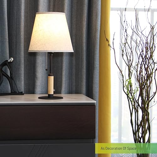 Miniatura 6 de PSDSSHIIS Night Table Lamp Bedside Lamps for Nightstand Lamp for Bedroom Living Room End Tables 3-Color Temperatures Pull Chain Switch Wood Fabric