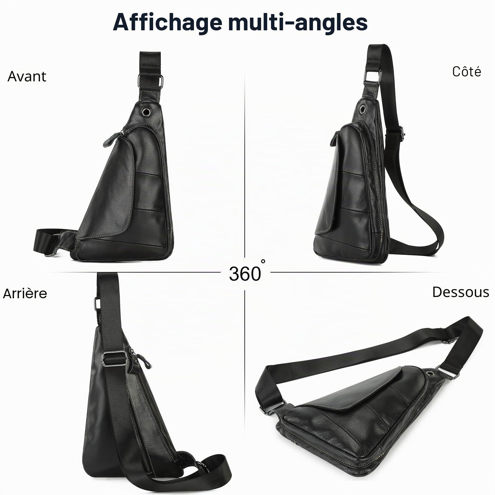 FANDARE Antivol Sac Poitrine Homme Sac Bandoulière des Sports Cuir Sacoche Sac Bandouliere Femmes Sac d'Epaule Sacoche Sacs a Dos Porté pour Voyage Sports épaule Travers Cyclisme Moto Sling Bag Noir