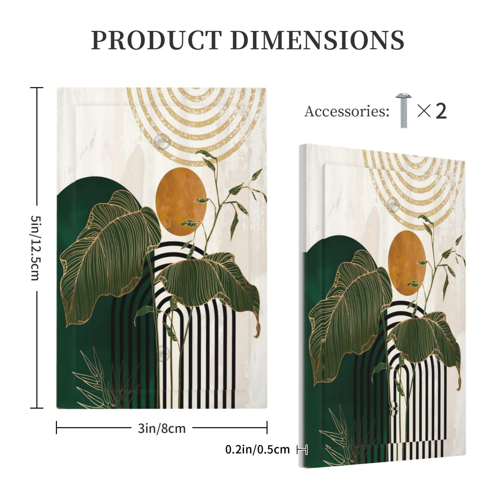 Abstract Botanical Light Switch Cover - Mid Century Green Leaves Blank Wall Plate