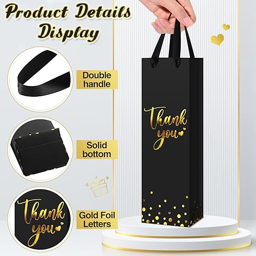 Miniatura 10 de Ctosree 30 bolsas de regalo de vino para botellas de vino, elegantes bolsas de regalo de vino de agradecimiento con impresión de lámina dorada