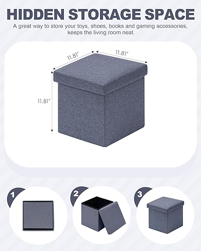 Miniatura 49 de B FSOBEIIALEO - Otomano plegable de piel sintética con almacenamiento Gris,Negro -,Negro 16.5"x12.6"x12.6",Azul,Marrón,Gris