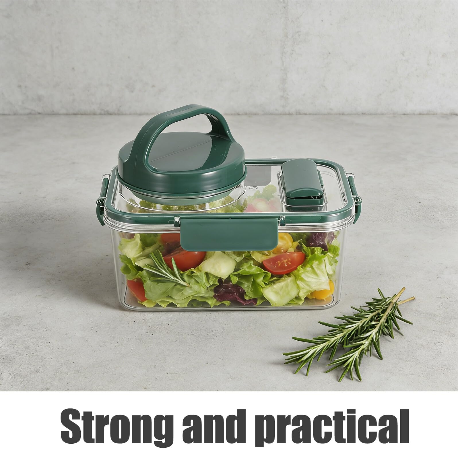VALICLUD Bol para Ensalada con Tapa y Tenedor, Caja de Plástico Portátil y Hermética de Gran Capacidad para Oficina y Camping, con Vaso para Aderezo Incluido