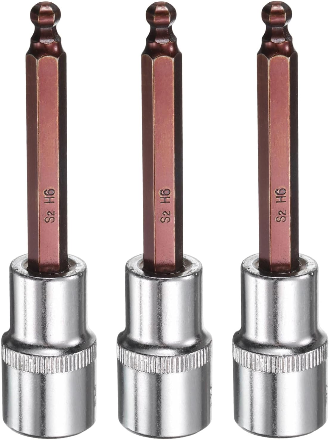 HARFINGTON 3pcs 6mm Ball End Hex Bit Socket 1/2" Square Drive Metric Extension Impact Bit Power Nut Driver Set S2 & CR-V Steel Socket Ratchet Wrench Bits