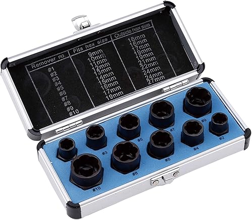 10 piezas de removedor de tuercas, juego de extractor de tuercas de impacto de 0.354-0.748 in, enchufe extractor de tuercas, juego de herramientas