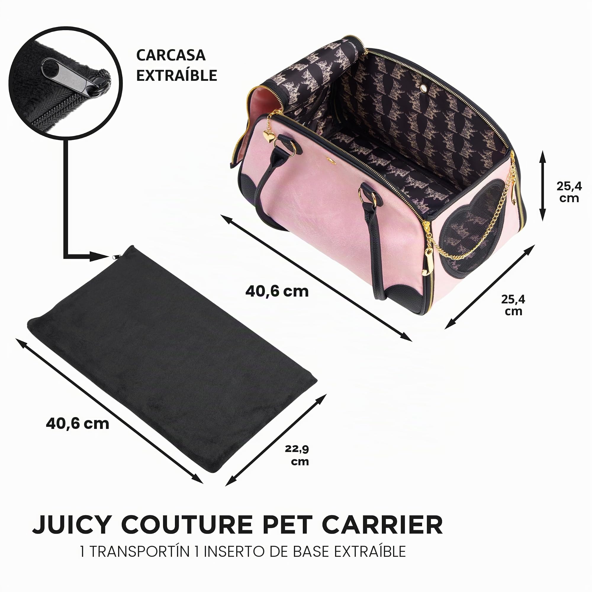 Juicy Couture Give Me Treats - Elegante Bolsa de Viaje Rosa para Perros y Gatos pequeños