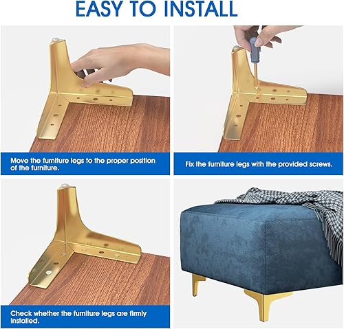 Miniatura 4 de SVISNA Patas de metal dorado de 5 pulgadas para muebles, 8 piezas, pies de repuesto resistentes para estantería, sofá, gabinete, silla, sofá, mesa