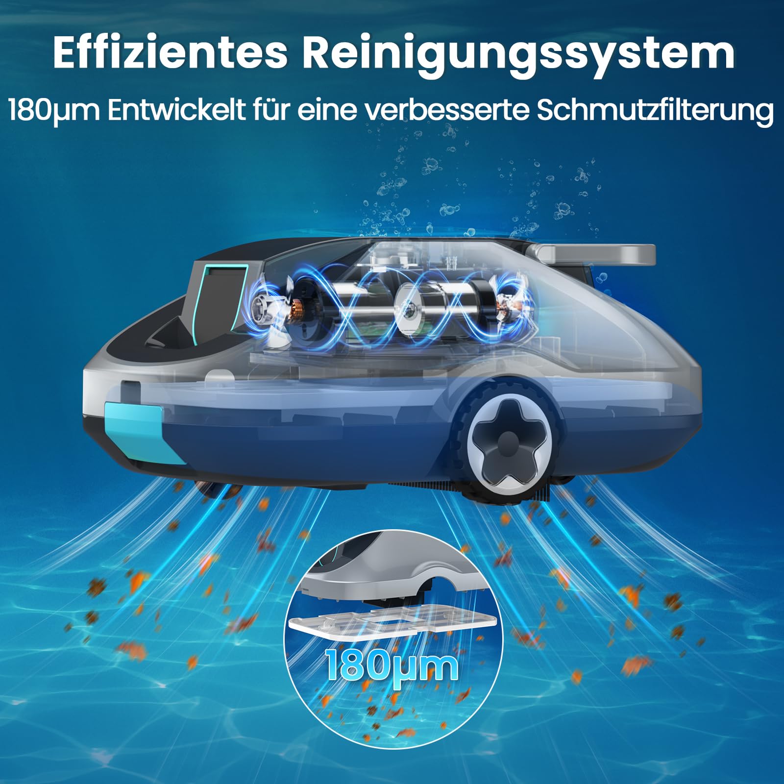 Poolroboter Akku, kabelloser Pool-Saugroboter, 200Min Laufzeit, Intelligente Navigation, Selbsteinparkfunktion und ultrafeine Filterung, kompakt und tragbar Poolreiniger ohne Kabel für Pools 232m²