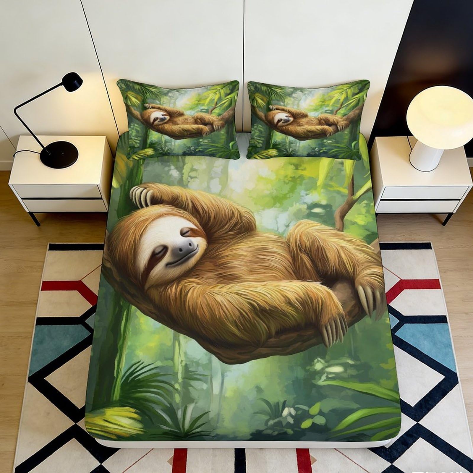 Jqzkxnhpbr Style-2 3D Printed Sloth Forest Fitted Sheet Microfiber Soft Breathable Jungle Mattress Cover For Bedroom Dorm Mattress Protection Decor 90X200x25cm