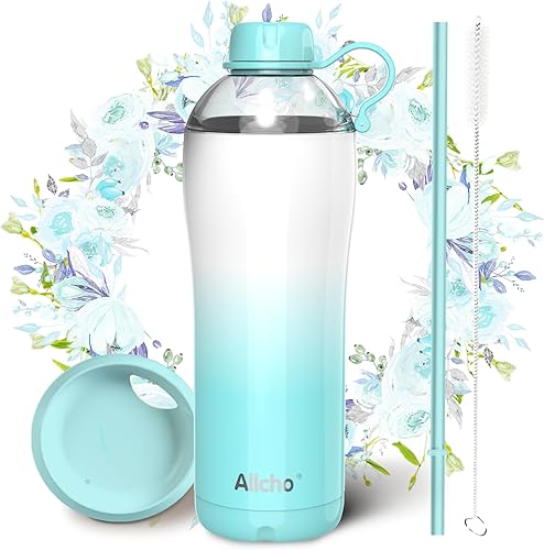 Miniatura 28 de Botella de agua aislada para mujeres, botellas de agua de acero inoxidable de 18 oz, de doble pared, 2 tapas (para beber y taza) - Hidrata y Púrpura