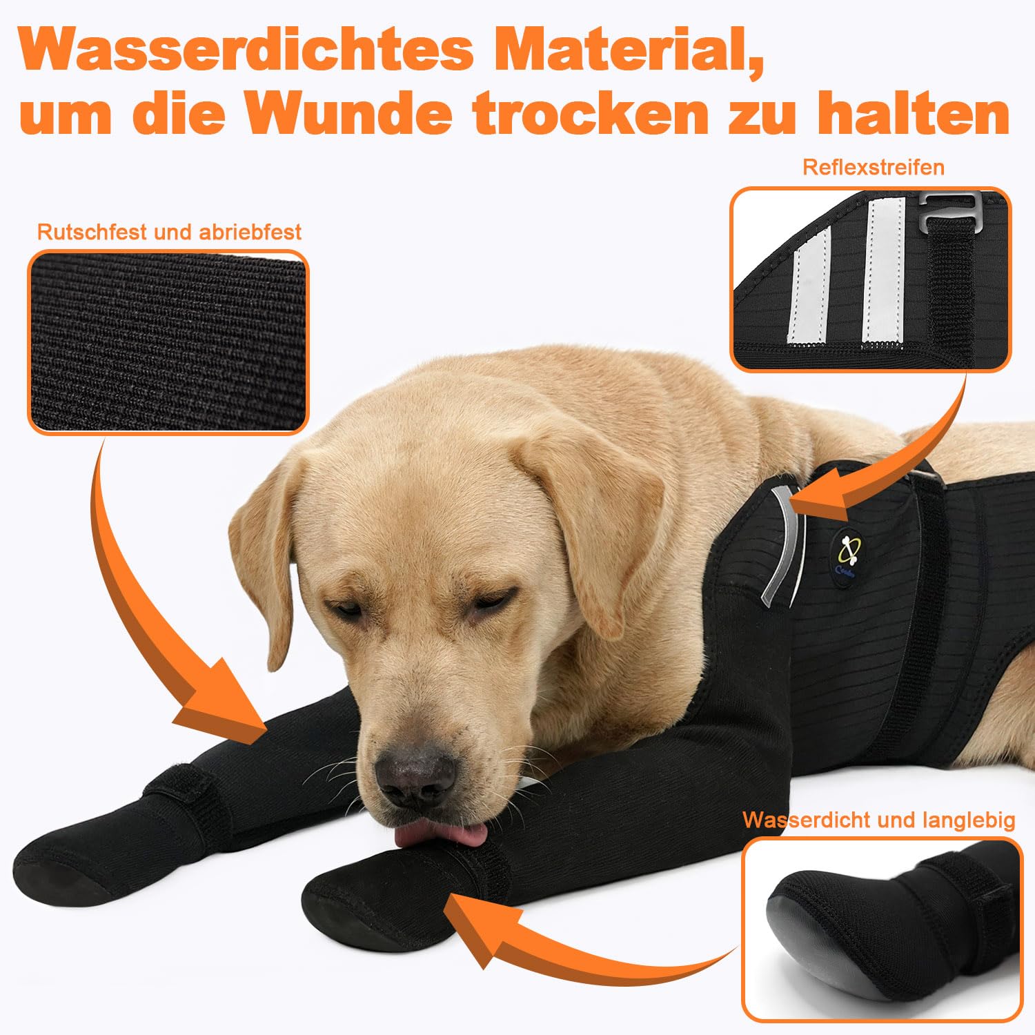 COODEO Hundefüße Socken für Alle 4 Pfoten, Wasserfest rutschfest Einfach Anzuziehen, Lickschutz Pfoten-Schutz, Langlebig Warm Salzfest, für Regen Schnee Nach OP Wundpflege Tagesgebrauch (Schwarz, XL)