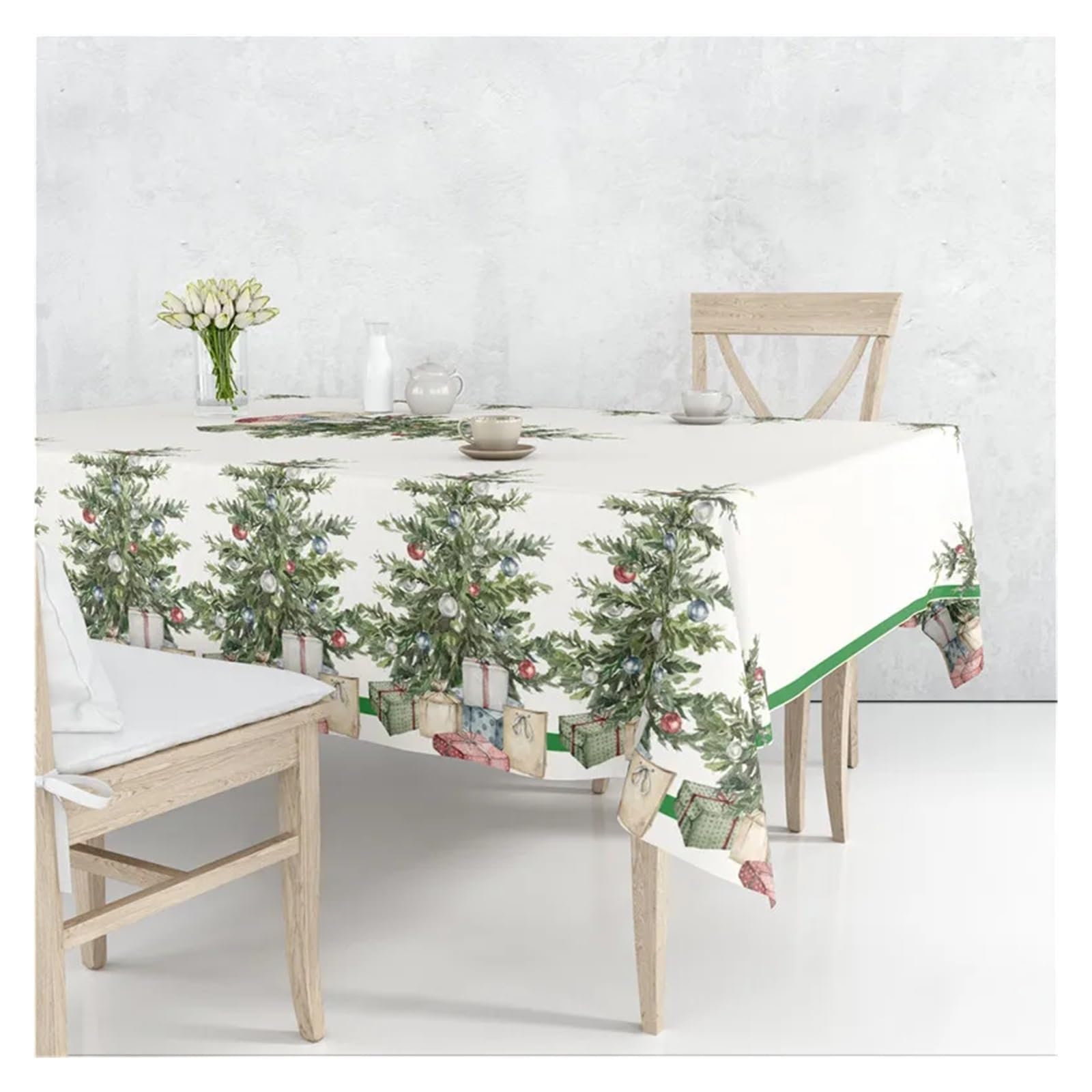 Mantel de Navidad Árboles de Navidad Poinsettia muñeco Nieve pájaro Lino Mantel Decorativo Cubierta Mesa a Prueba Polvo(01,140 * 200cm)