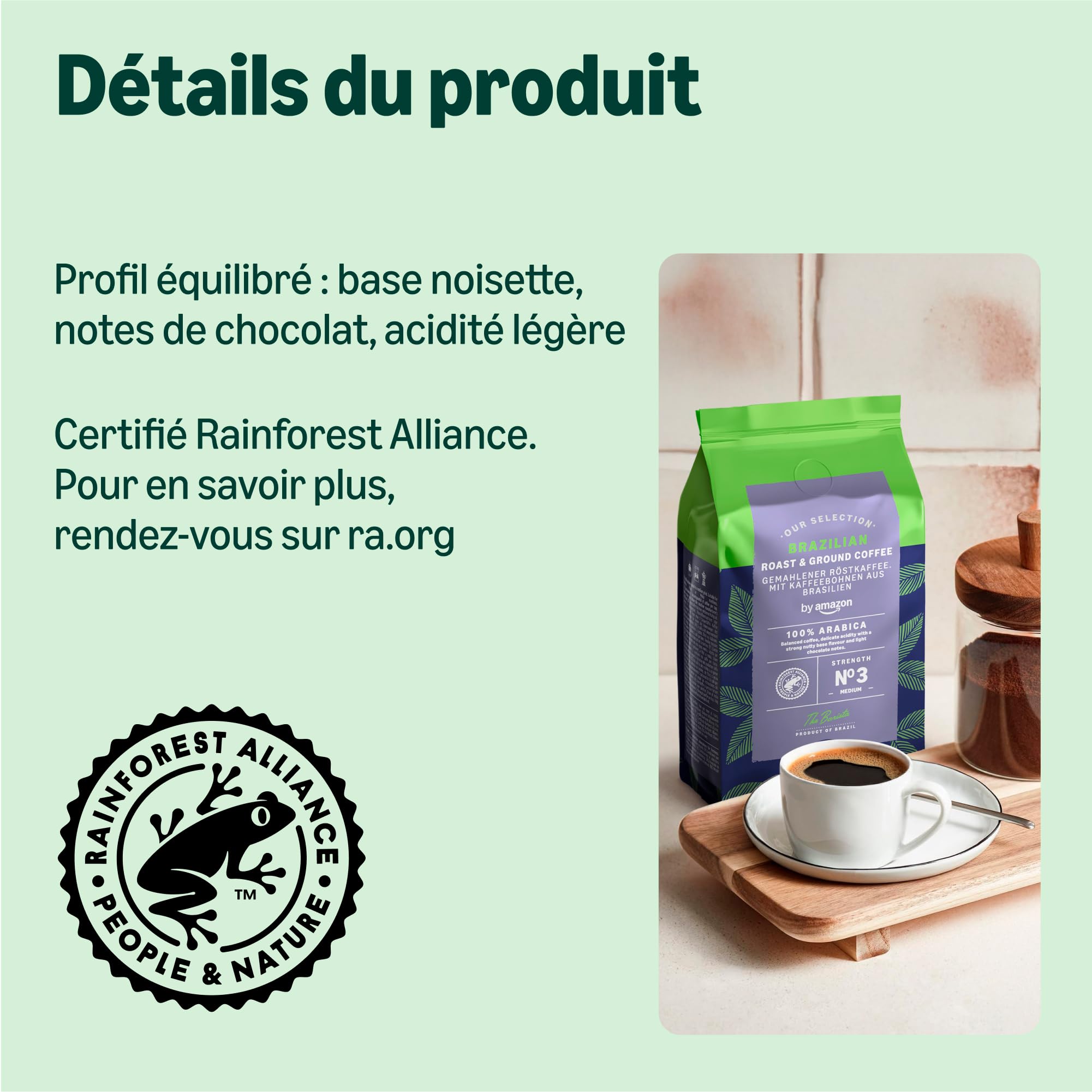 by Amazon torréfié et Brésilien Café moulu, torréfaction moyennement poussée, 1.36kg, 227g, lot de 6 - Certifié Rainforest Alliance