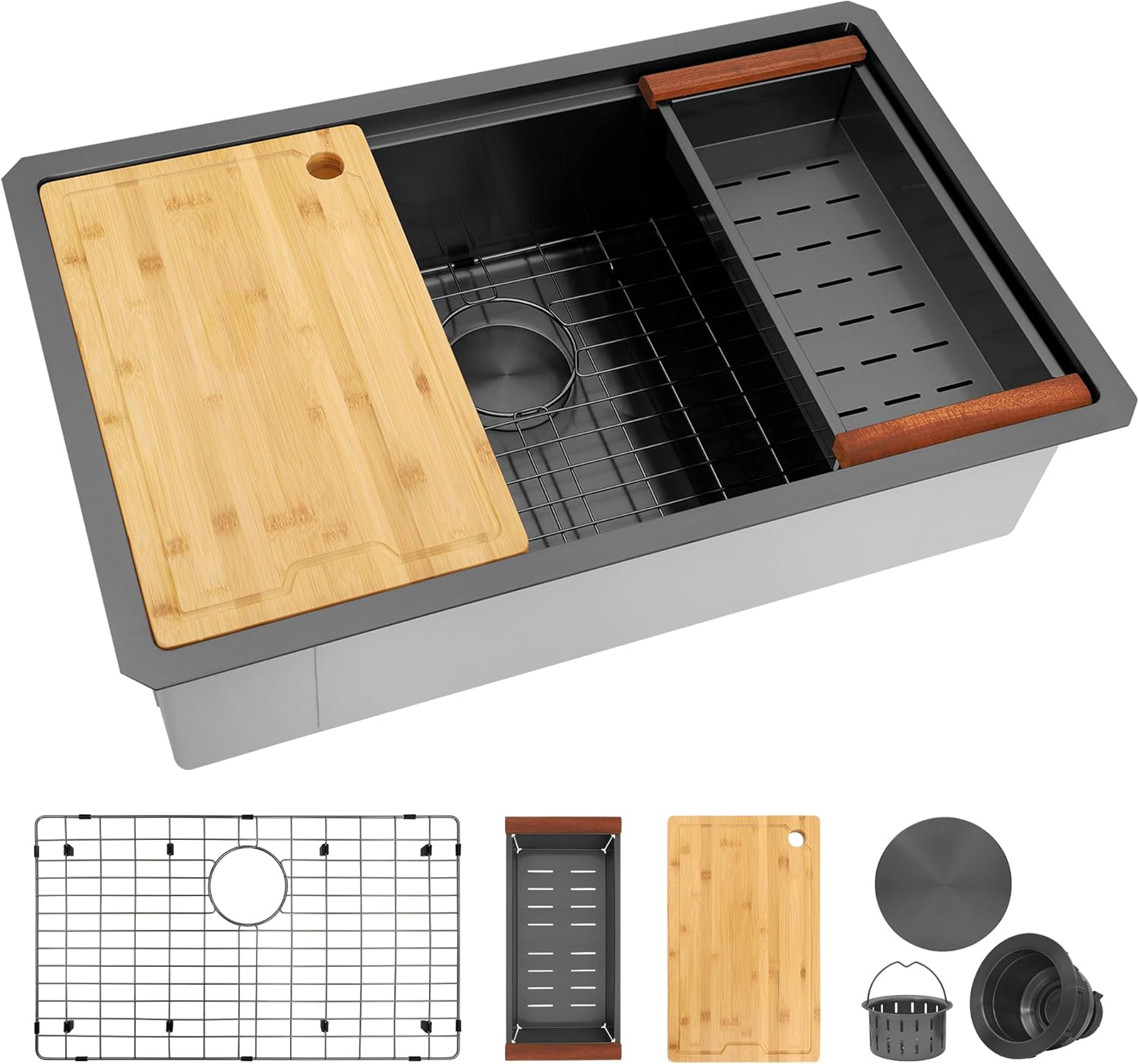 25 Inch Drop In Black Kitchen Sink,16 Gauge 304 Stainless Steel Kitchen Sink Single Bowl, 25" x 22" x 9" Ledge Workstation Sinks With All Accessories, Multi-Functional Workstation Sinks