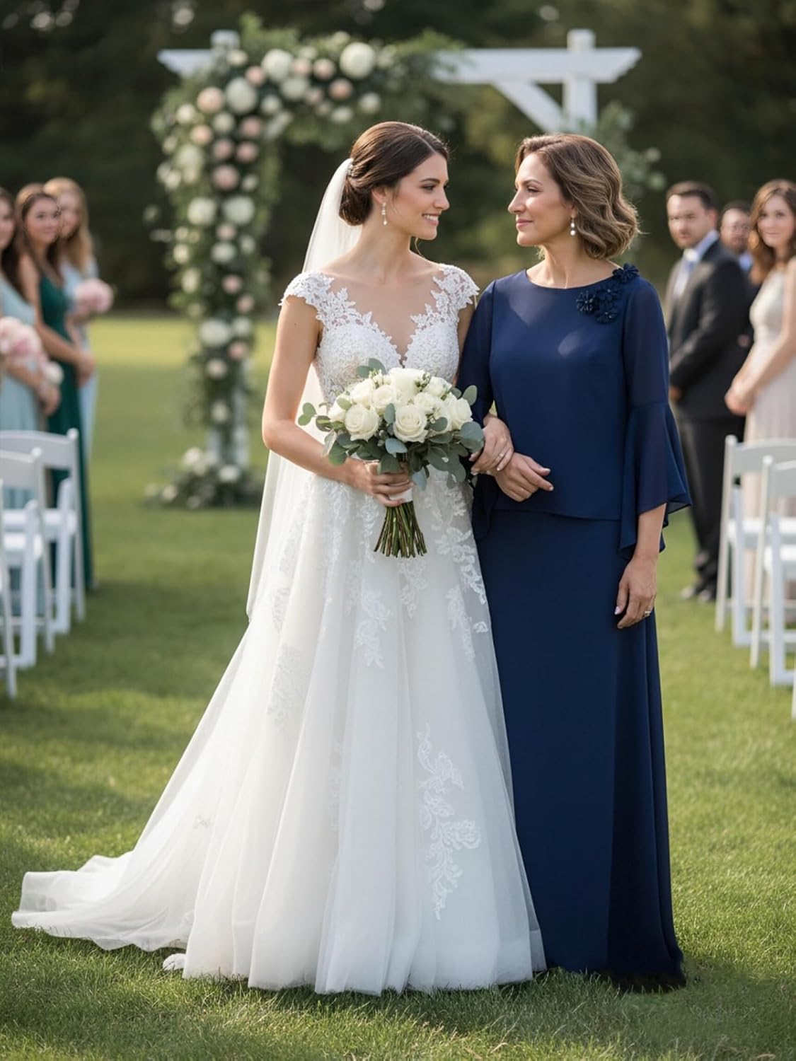 2 Piece Mother of The Bride Dresses with Long Sleeves Crew Neck Long A Line Applique Chiffon Formal Evening Gown - Image 4