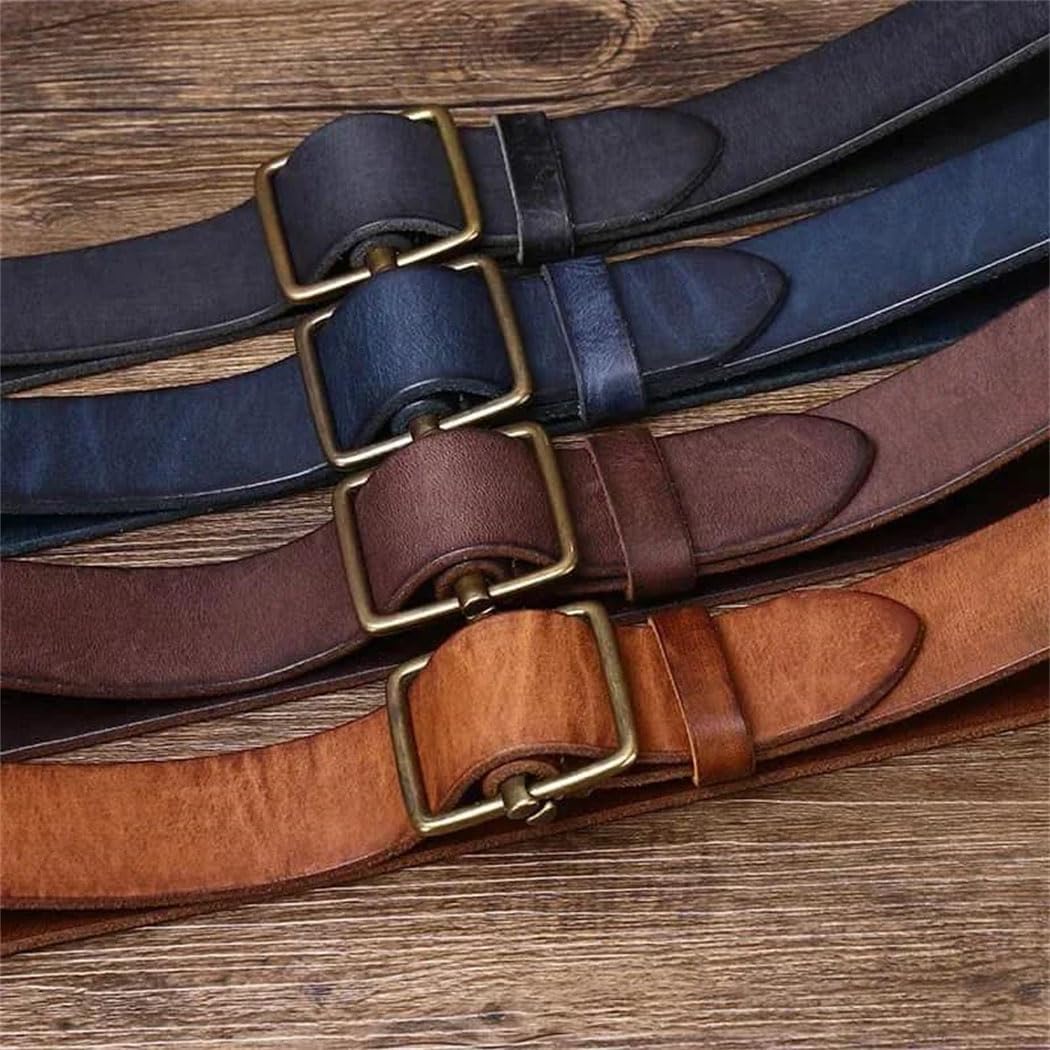 Men's Leather Belt - 3.8 cm Solid Cowhide with Smooth Buckle for Jeans