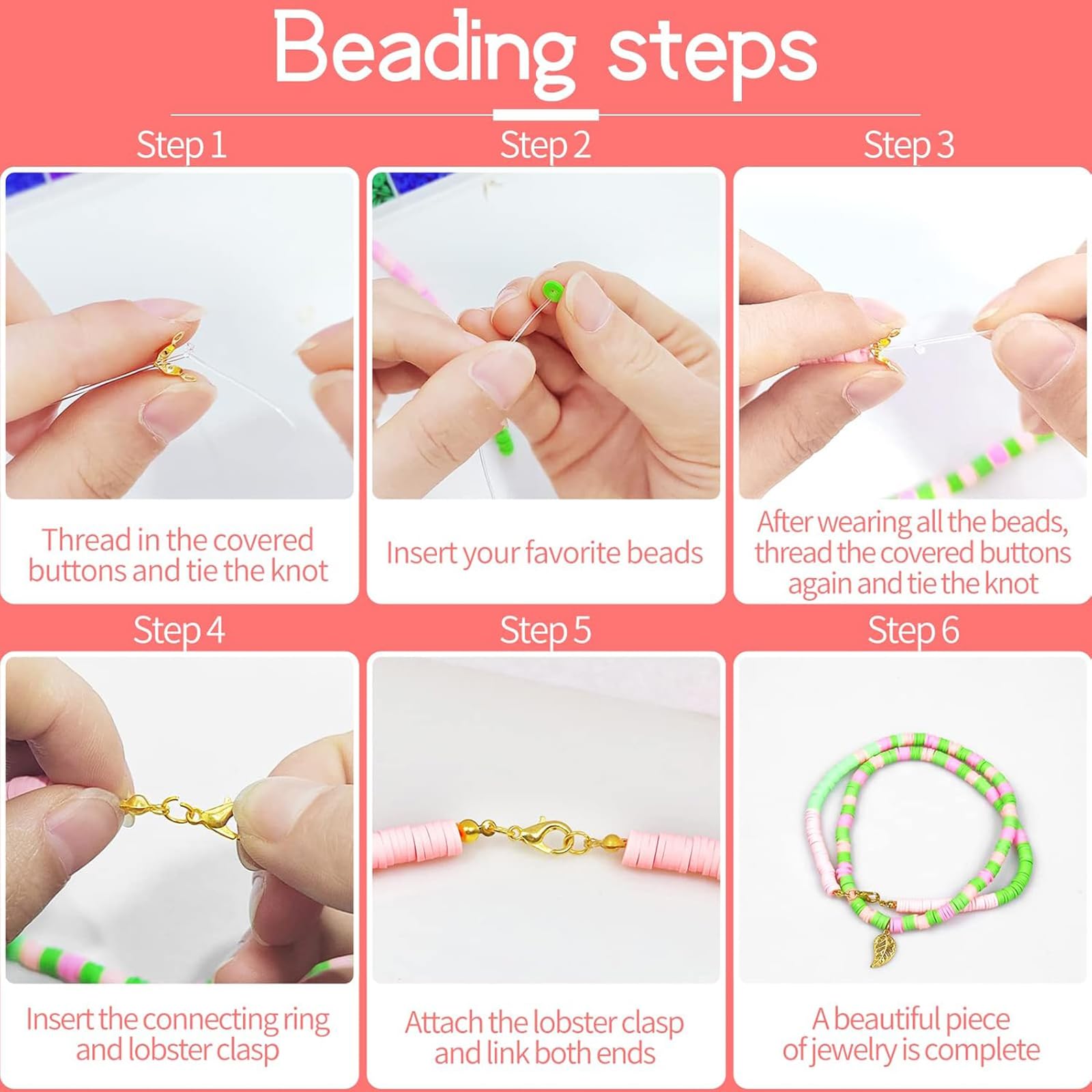 Qikuver Kit per la creazione di bracciali, 8230 perline in argilla, 60 colori, 3 scatole di perline per la creazione di gioielli, perline rotonde con lettere, cuori e motivi con ciondoli, braccialetti