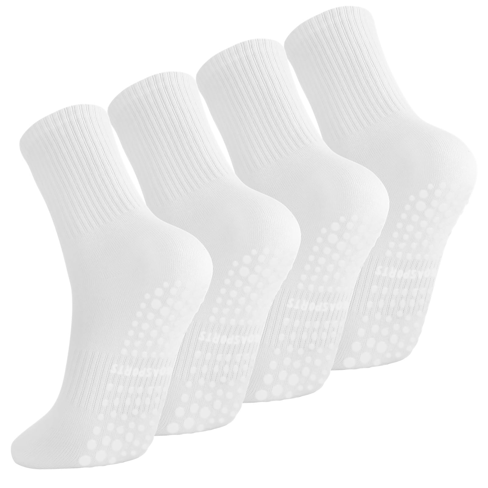 Jspupifip 4 Pairs Cute Pilates Socks for Women Non Slip Yoga Socks with Grips for Barre Workout Athletic Hospital White