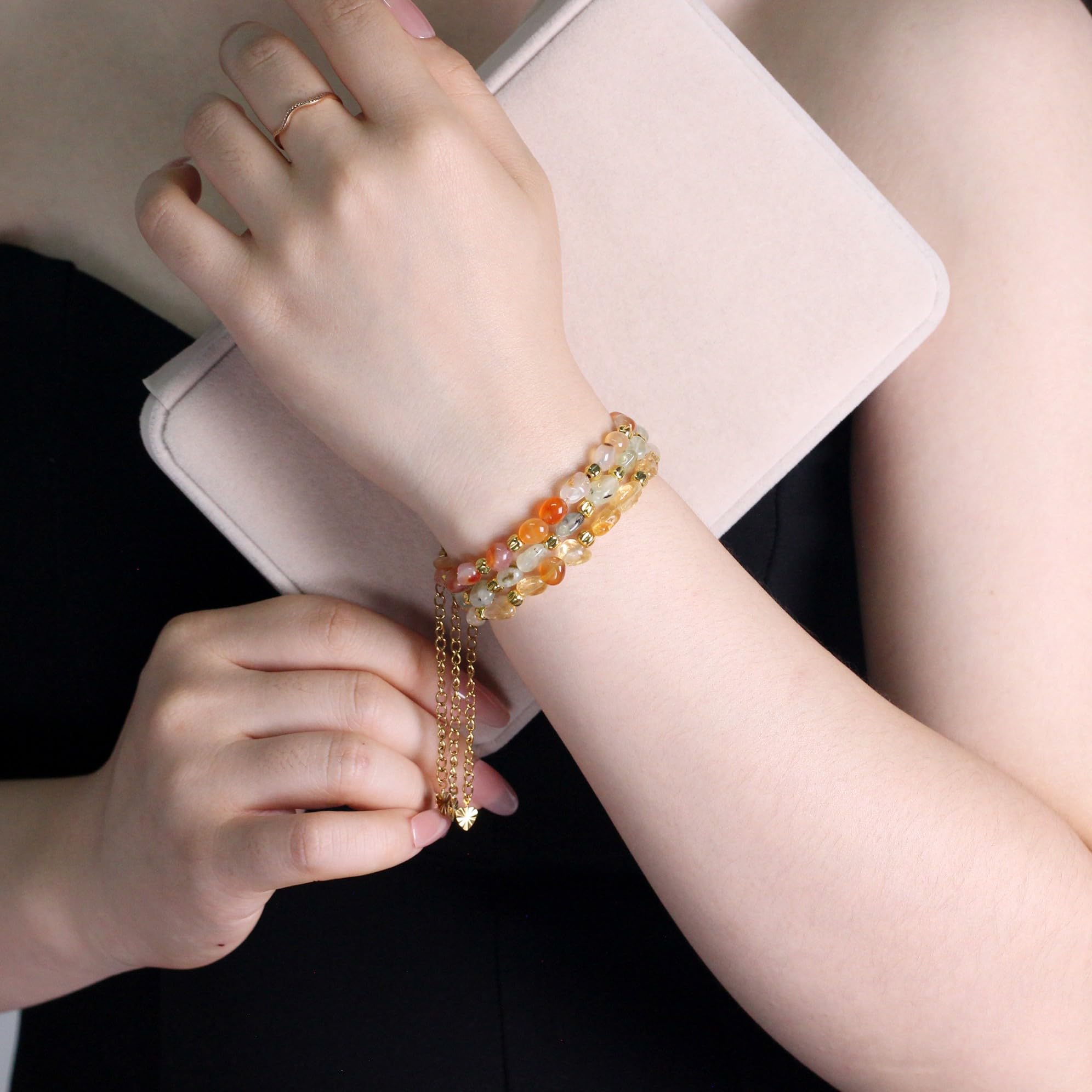 WZGWDC Unregelmäßiges verstellbares Armband aus Natursteinen mit 4 mm -Abstandsperlen – Boho-Stil-Schmuck YA5871