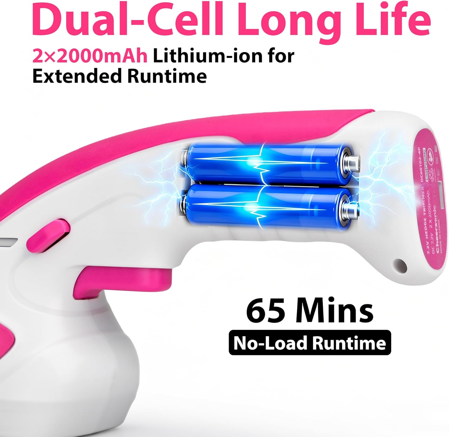 Cordless Grass Shear & Hedge Trimmer 7.2V Handheld Electric Grass Trimmer with 2 * 2000mAh Battery 2 in 1 Lightweight Shrub Trimmer Type-C Cable for Small Bushes, Lawn Edging & Garden Pink