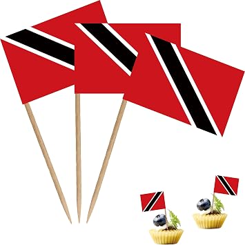 Trinidad and Tobago Toothpick Flag Trinidad & Tobago Small Mini Cocktail Fruit Cupcakes Toppers Food Stick Flags Decorations,100 Pack