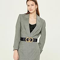 Vista 162 de Cinturón de cuero clásico con hebilla de metal para mujer con vestido de jeans Aah-negro-clásico