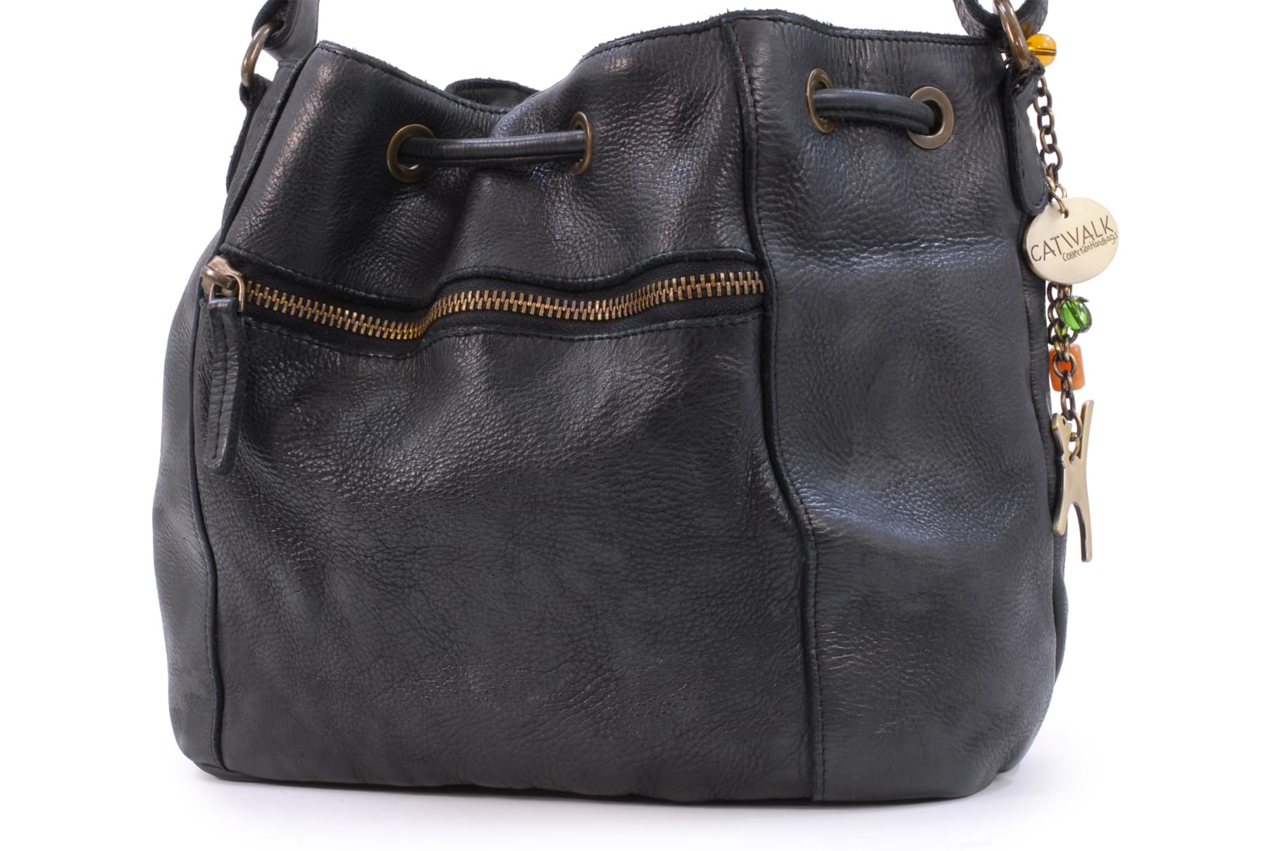 Catwalk Collection Handbags - Borsa Tracolla Media da Donna in Pelle - Borsa a Secchiello con Coulisse - Tracolla Regolabile - Francesca