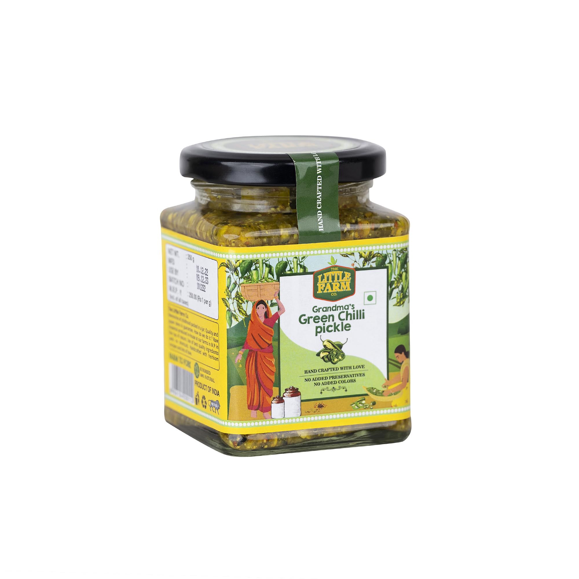 THE LITTLE FARM CO Green Chilli Pickle - Hari Mirch ka Achar (250g)| Less Oil Mustard Base Homestyle Tangy Flavour Chilli Pickles | No Added Preservatives, Artificial Colours & Flavours | Traditional Recipe - Image 3 thumbnail