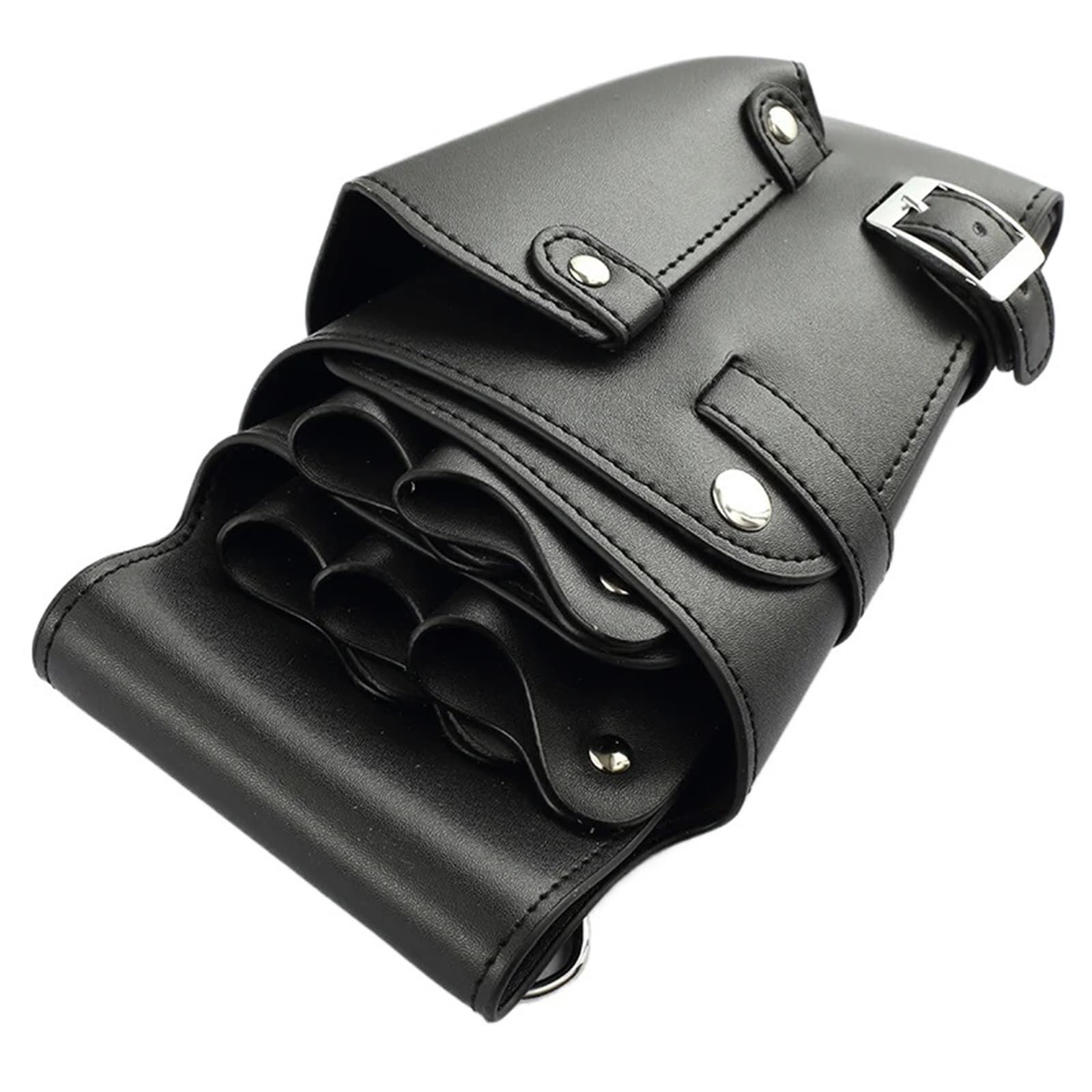 Borsa porta forbici for capelli con rivetti in pelle PU, con clip, for parrucchiere, barbiere, forbici, custodia, nero e marrone