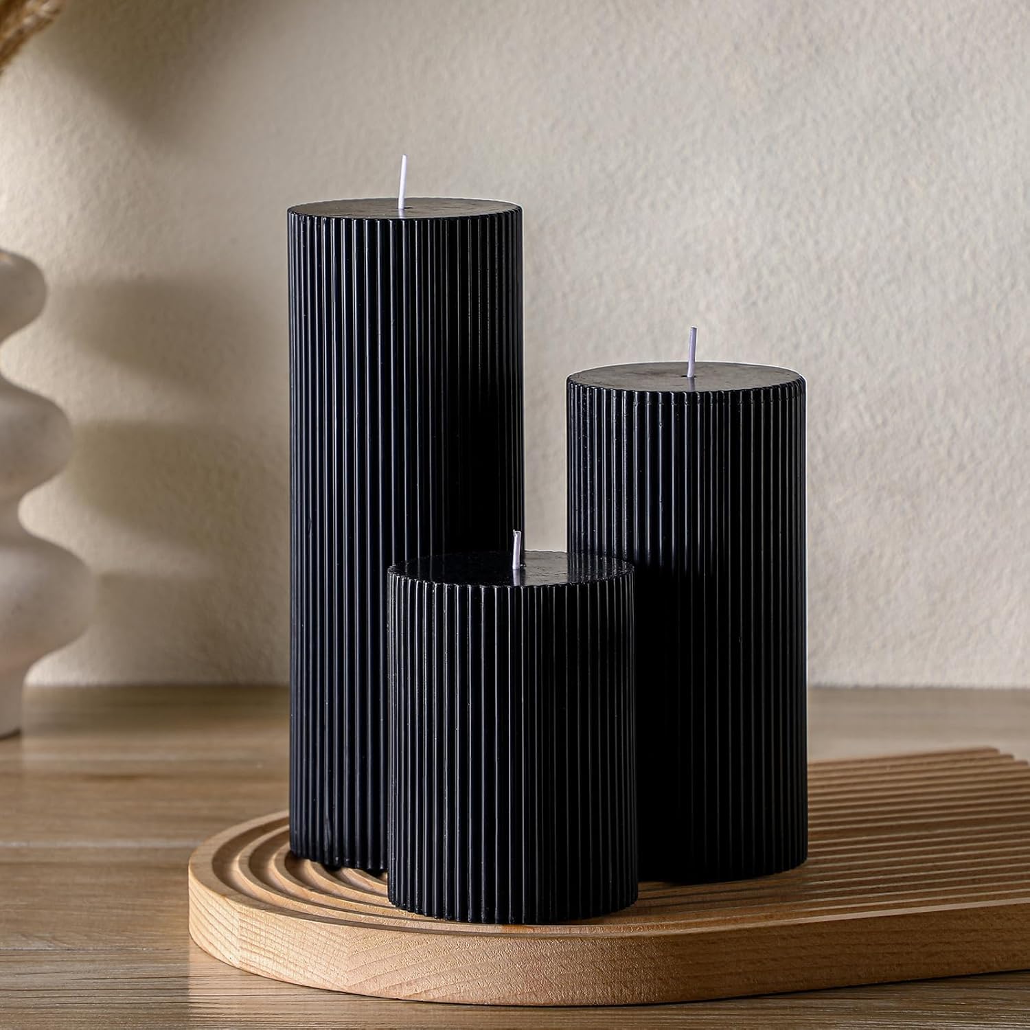 CANDLE CABINETS Ribbed Pillar Candles (Set of 3) – 5 * 2 Inch Tall Orchid Scented Soy Wax – Aesthetic Fluted Design for Modern Home & Bathroom Decor (Black)-picture-29