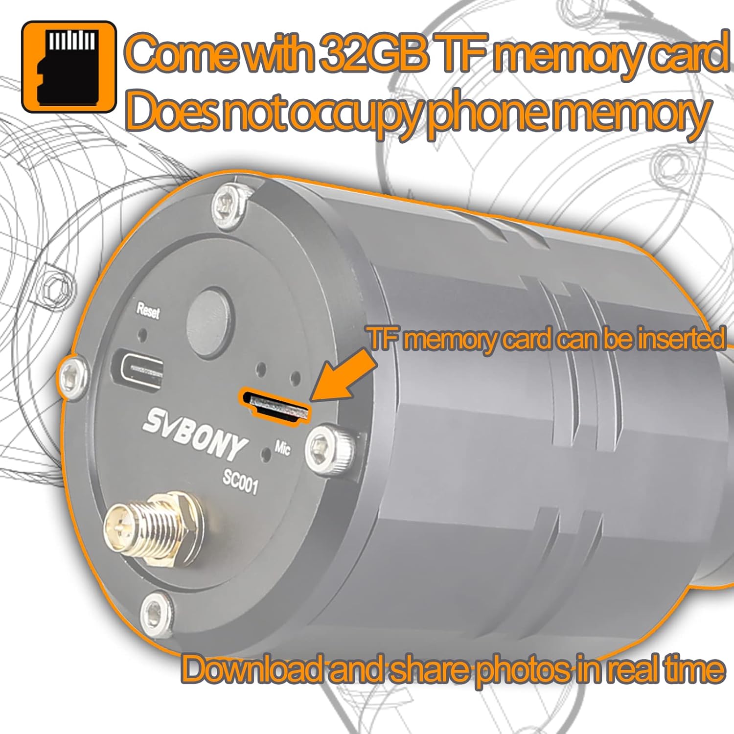 SVBONY SC001 WiFi Spotting Scope Camera, Digiscoping Camera Connect SV406P SA405, 1080P Wireless Cameras Used for Birding Capture Photos and Video, Telescope Cameras for Target Shooting