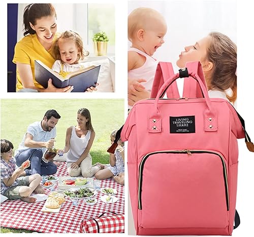 Miniatura 6 de Bolsa de pañales con bolsas organizadoras, bolsas de pañales multifunción para el cuidado del bebé, mochila de viaje de gran capacidad, rosa