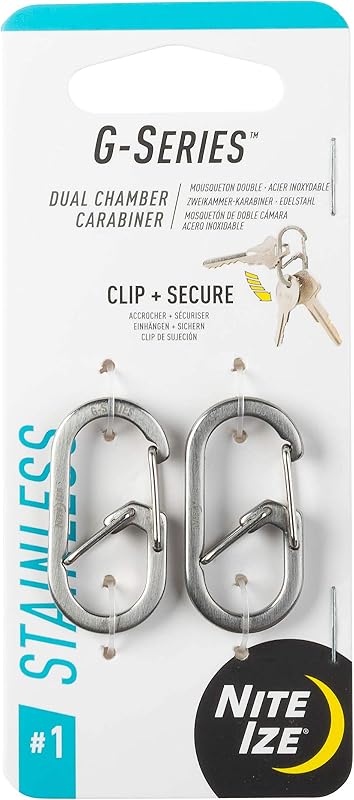 Nite IZE GS1-11-2R6 G-Series Dual Chamber Carabiner, Size #1,Stainless Steel, 2 Count (Pack of 1)