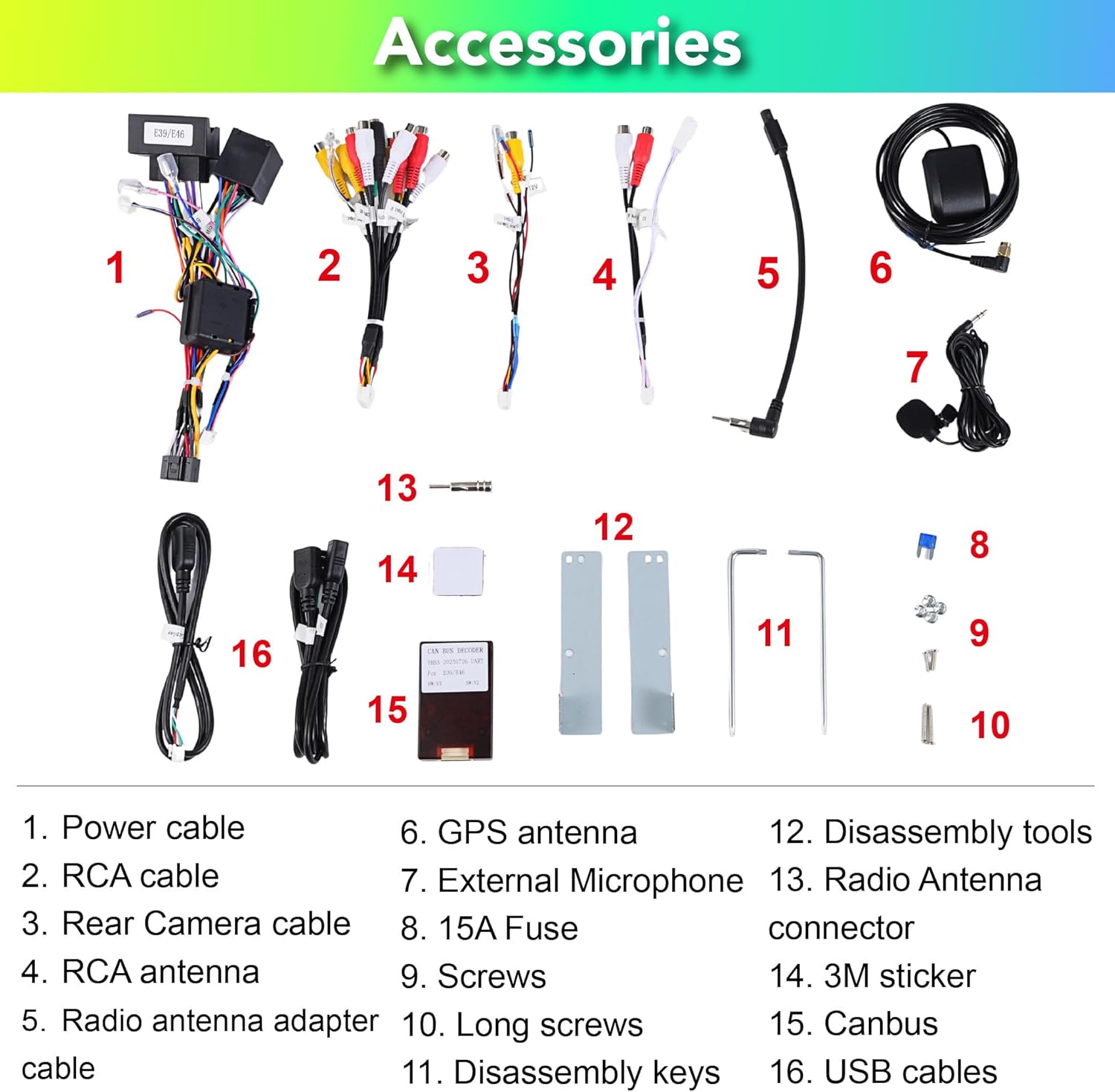 Accessories included with the car stereo