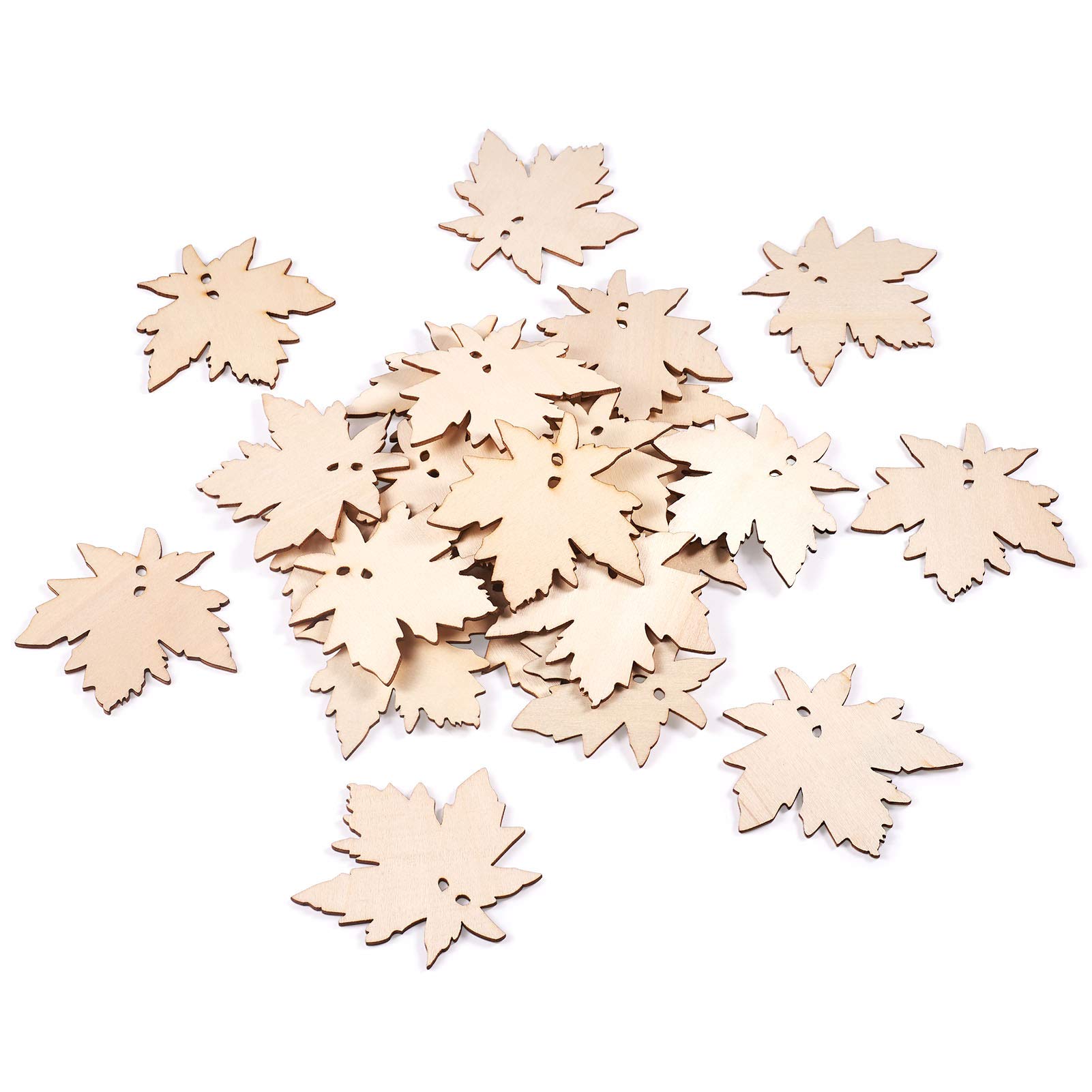 Craftdady 50pcs Maple Leaf Shape Big Wood Pendants Charms Unfinished Wooden Slice Hanging Tags for Painting Earring Jewellery Crafts Making Home Decoration
