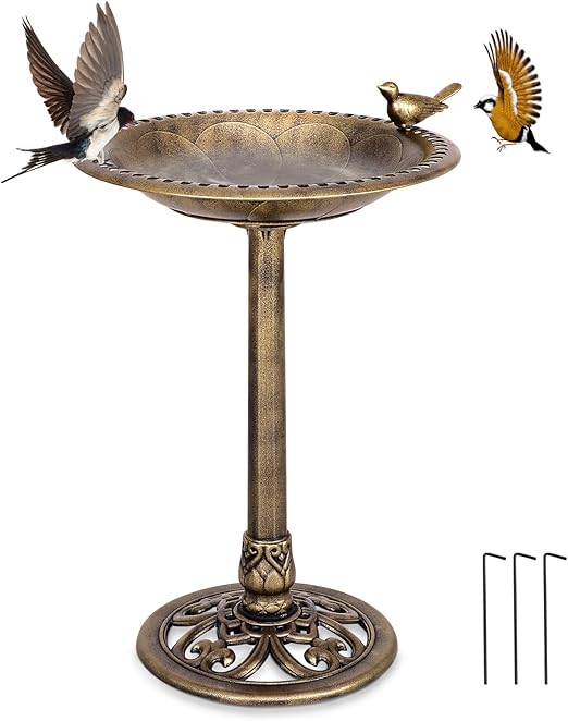 Giantex 28 Inch Height Pedestal Bird Bath, Vintage Standing Birds Feeder w/Antique Flower & Bird Decoration, Lightweight, Birds Baths for Outdoors Garden Yard Patio Decor (Copper)