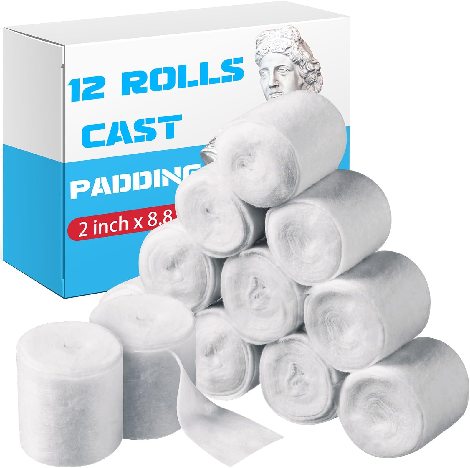 12 Rolls Medical Cotton Cast Padding Roll Individual Pack Soft Plaster Cloth Gauze Roll Undercast Padding Wrap Bandage for Halloween Bandage Art Body Casts Mask Making Craft(2 Inch X 8.8 ft)
