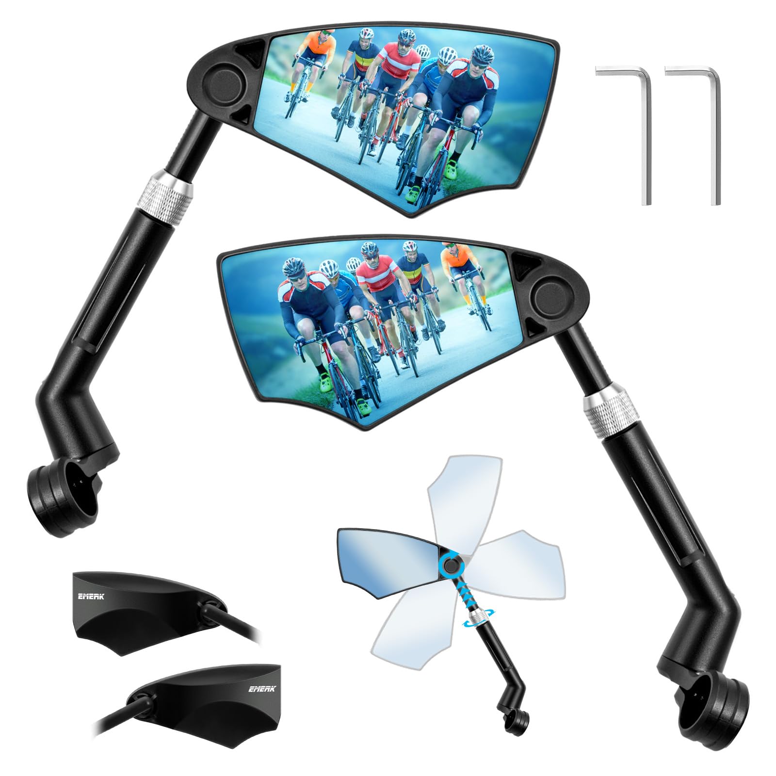 EMERK Anti-Glare Handlebar Bike Mirror: Bike Rear View Mirror With Retractable & 360° Adjustable Lens, HD Blast-Resistant Bicycle Mirror For 20-23mm Handlebar (Pair)